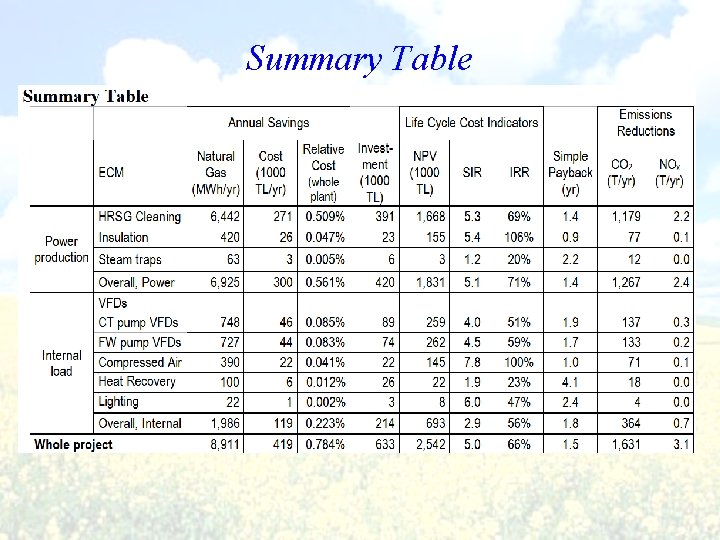 Summary Table 