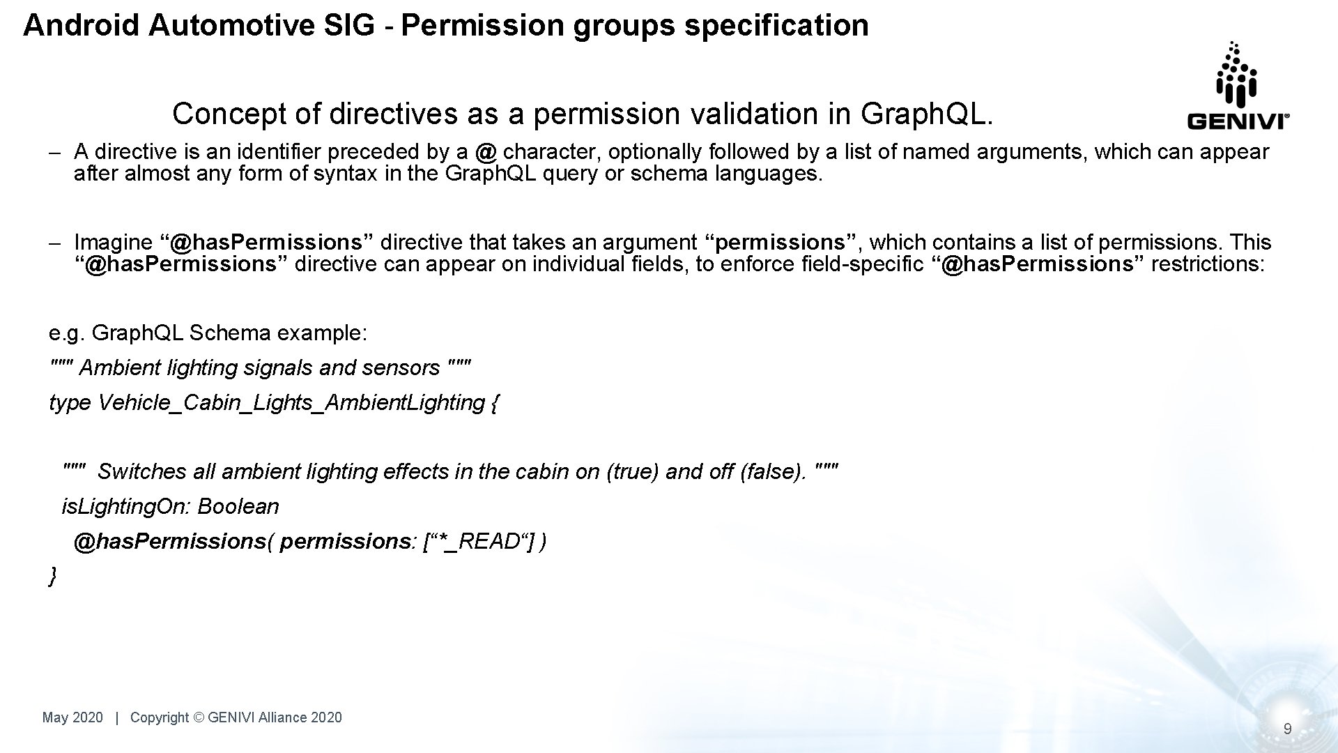 Android Automotive SIG - Permission groups specification Concept of directives as a permission validation