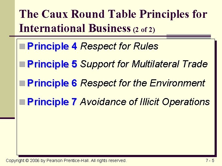 Power Point Slides To Accompany, Caux Round Table Principles
