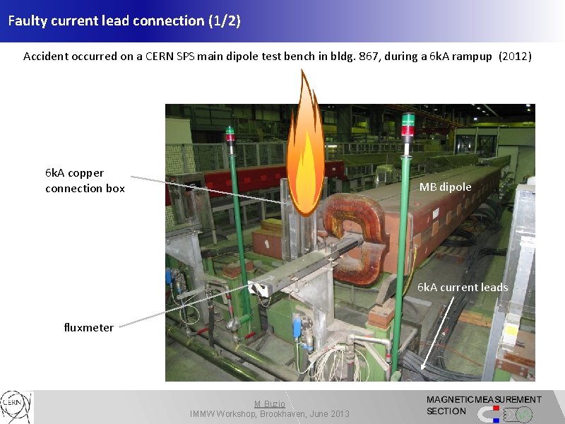 Faulty current lead connection (1/2) Accident occurred on a CERN SPS main dipole test