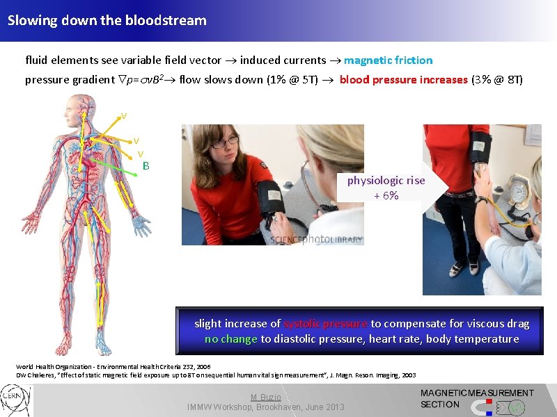 Slowing down the bloodstream fluid elements see variable field vector induced currents magnetic friction