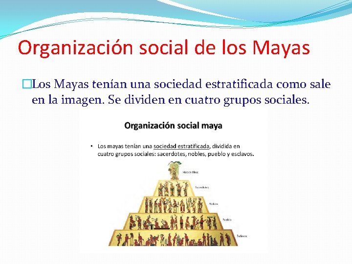 Organización social de los Mayas �Los Mayas tenían una sociedad estratificada como sale en