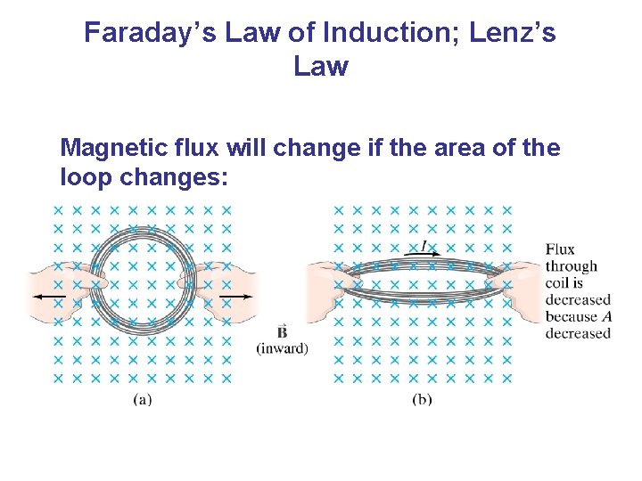 Faraday’s Law of Induction; Lenz’s Law Magnetic flux will change if the area of