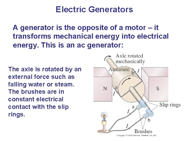 Electric Generators A generator is the opposite of a motor – it transforms mechanical