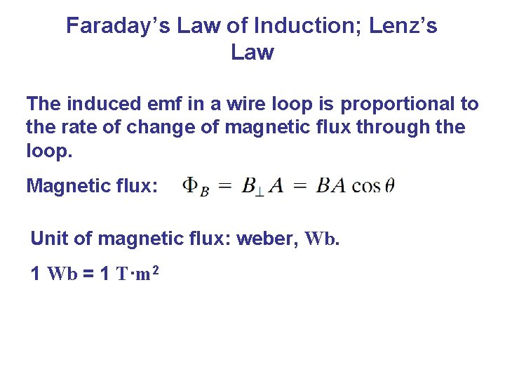 Faraday’s Law of Induction; Lenz’s Law The induced emf in a wire loop is