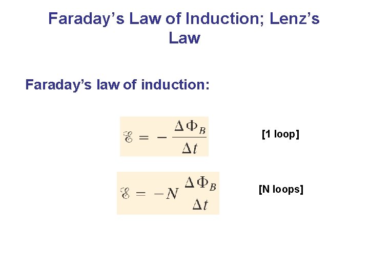 Faraday’s Law of Induction; Lenz’s Law Faraday’s law of induction: [1 loop] [N loops]