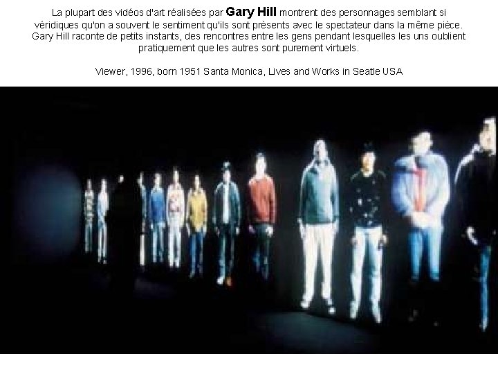 La plupart des vidéos d'art réalisées par Gary Hill montrent des personnages semblant si