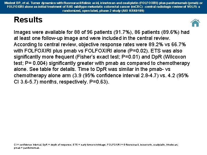 Modest DP, et al. Tumor dynamics with fluorouracil/folinic acid, irinotecan and oxaliplatin (FOLFOXIRI) plus