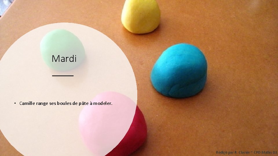 Mardi • Camille range ses boules de pâte à modeler. Rédigé par R. Clavier