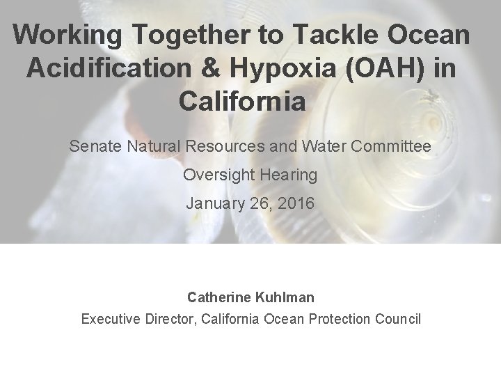Working Together to Tackle Ocean Acidification & Hypoxia (OAH) in California Senate Natural Resources
