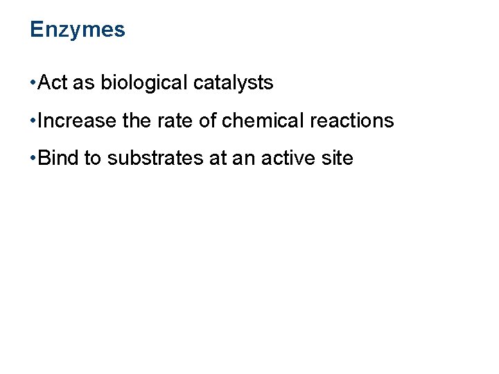 Enzymes • Act as biological catalysts • Increase the rate of chemical reactions •