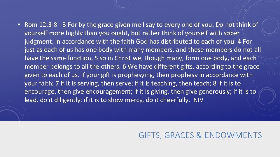  • Rom 12: 3 -8 - 3 For by the grace given me
