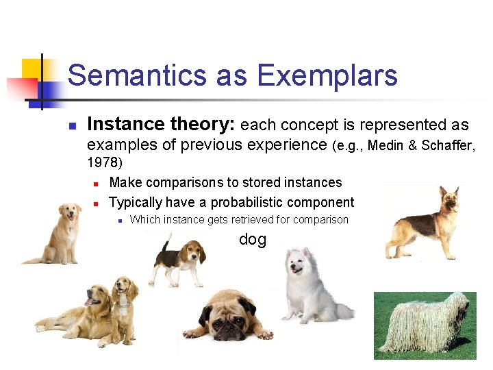 Semantics as Exemplars n Instance theory: each concept is represented as examples of previous