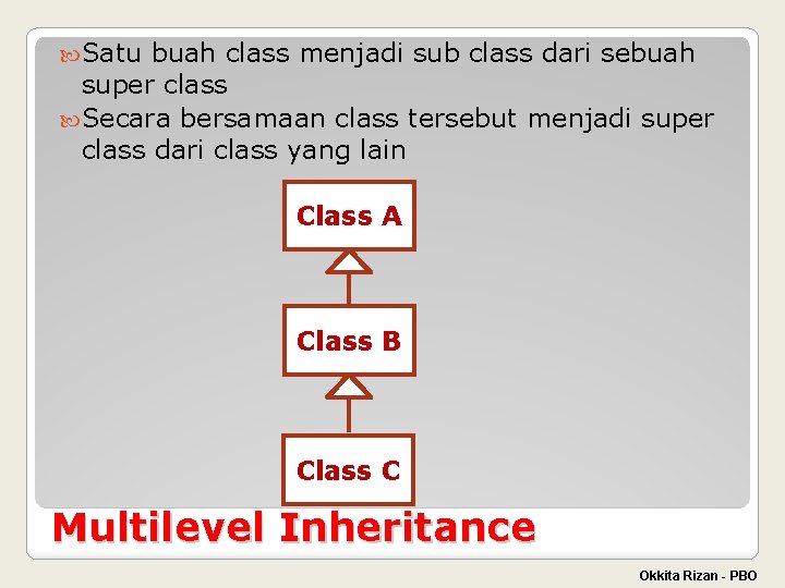  Satu buah class menjadi sub class dari sebuah super class Secara bersamaan class