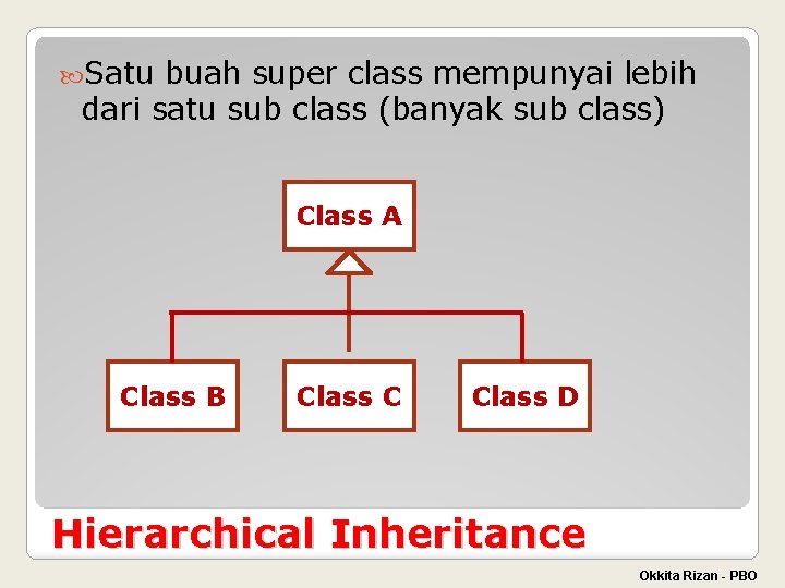  Satu buah super class mempunyai lebih dari satu sub class (banyak sub class)