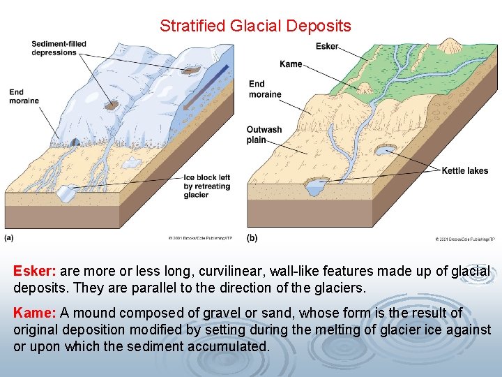 Stratified Glacial Deposits Esker: are more or less long, curvilinear, wall-like features made up