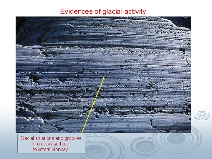 Evidences of glacial activity Glacial striations and grooves on a rocky surface. Western Norway.