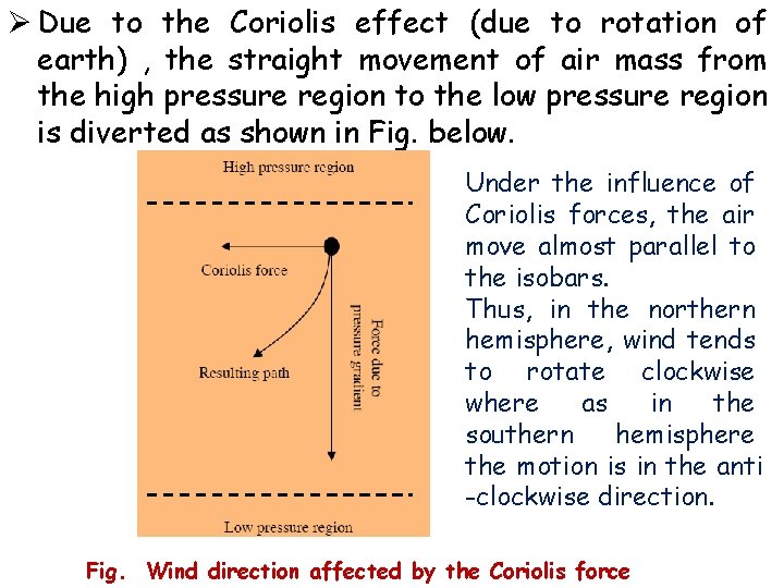 Ø Due to the Coriolis effect (due to rotation of earth) , the straight