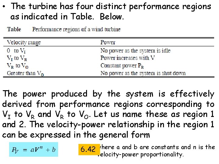  • The turbine has four distinct performance regions as indicated in Table. Below.