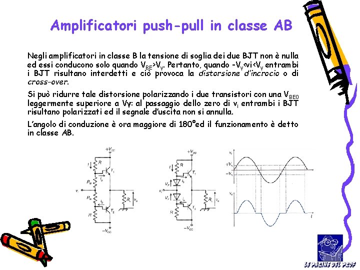 Amplificatori push-pull in classe AB Negli amplificatori in classe B la tensione di soglia