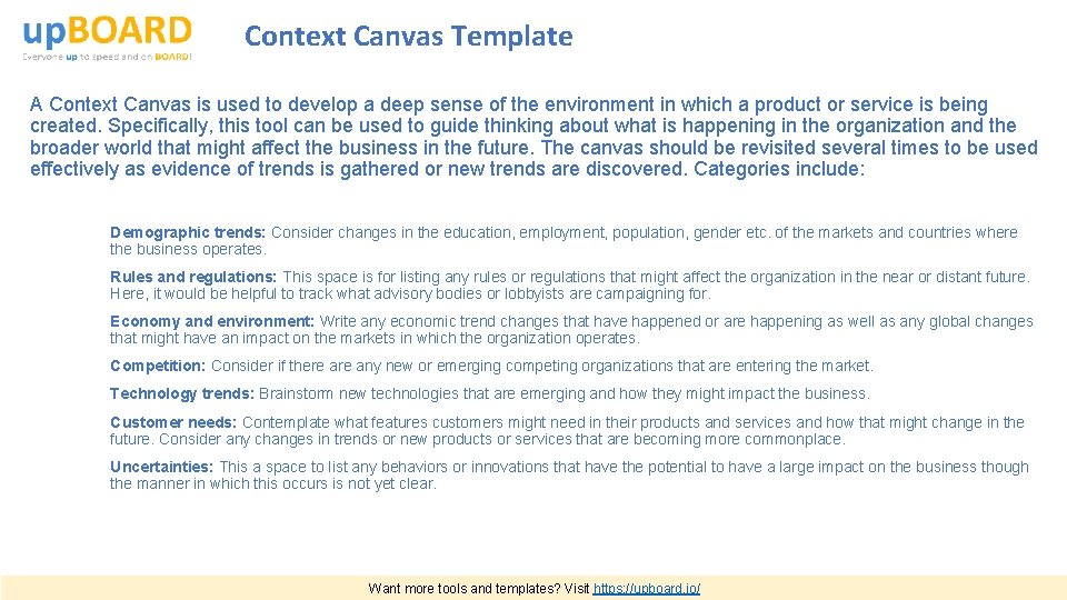 Context Canvas Template A Context Canvas is used to develop a deep sense of