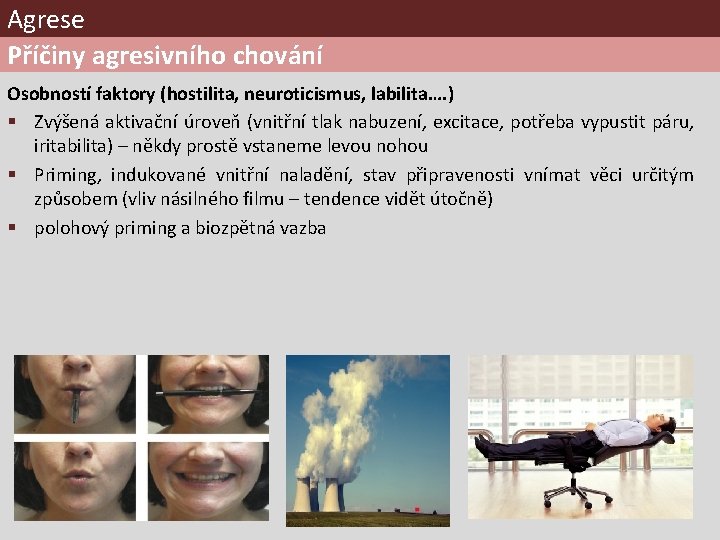 Agrese Příčiny agresivního chování Osobností faktory (hostilita, neuroticismus, labilita…. ) § Zvýšená aktivační úroveň