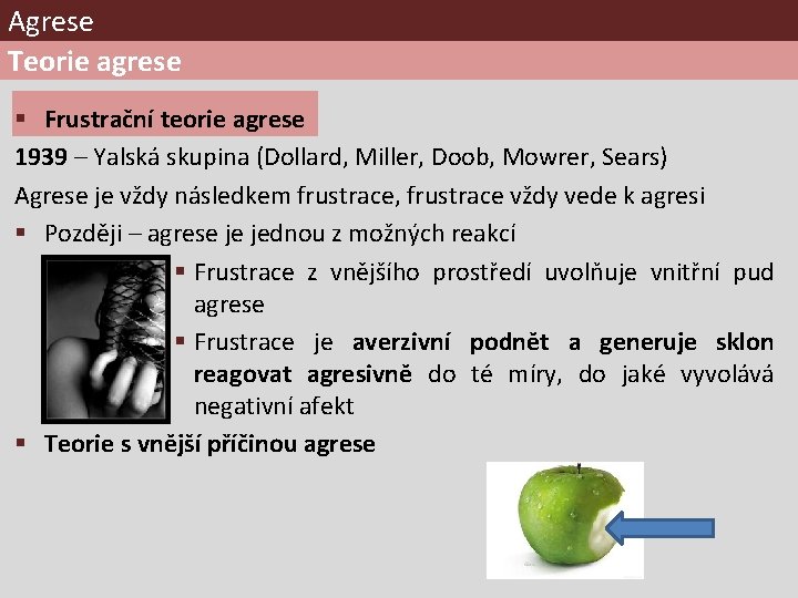 Agrese Teorie agrese § Frustrační teorie agrese 1939 – Yalská skupina (Dollard, Miller, Doob,