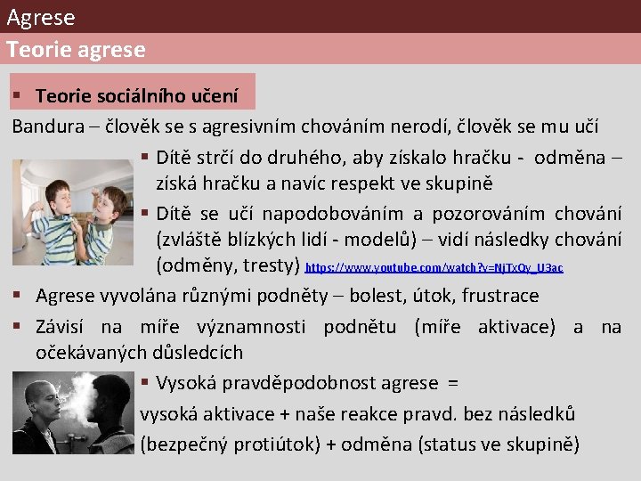 Agrese Teorie agrese § Teorie sociálního učení Bandura – člověk se s agresivním chováním