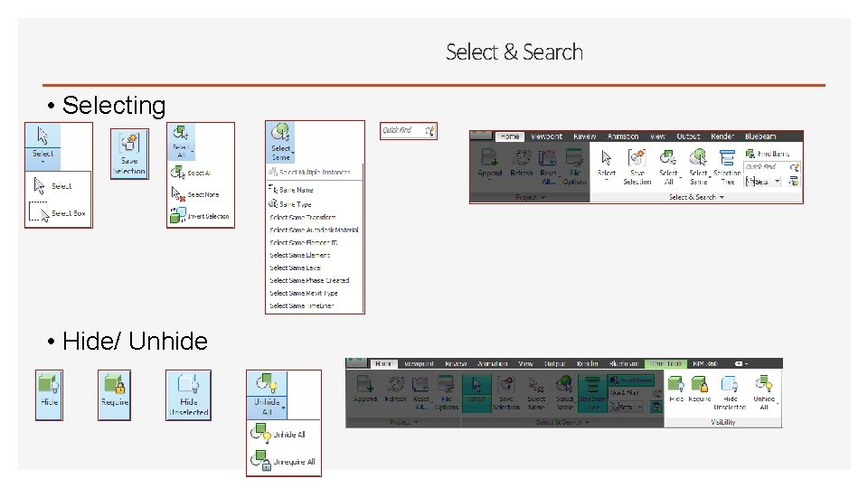 Select & Search • Selecting • Hide/ Unhide 