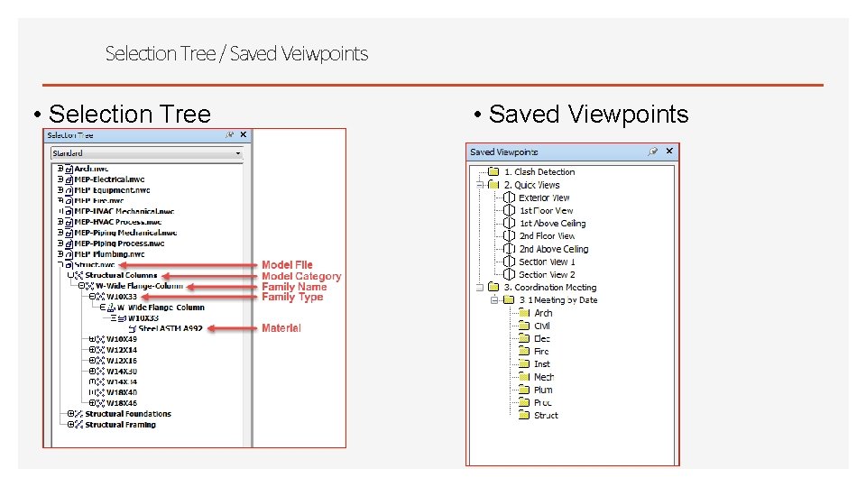 Selection Tree / Saved Veiwpoints • Selection Tree • Saved Viewpoints 