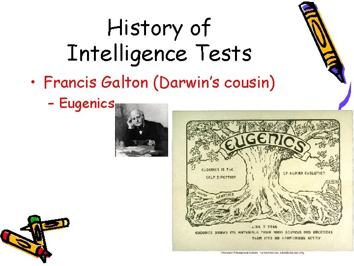 History of Intelligence Tests • Francis Galton (Darwin’s cousin) – Eugenics 