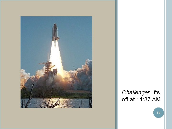 Challenger lifts off at 11: 37 AM 14 