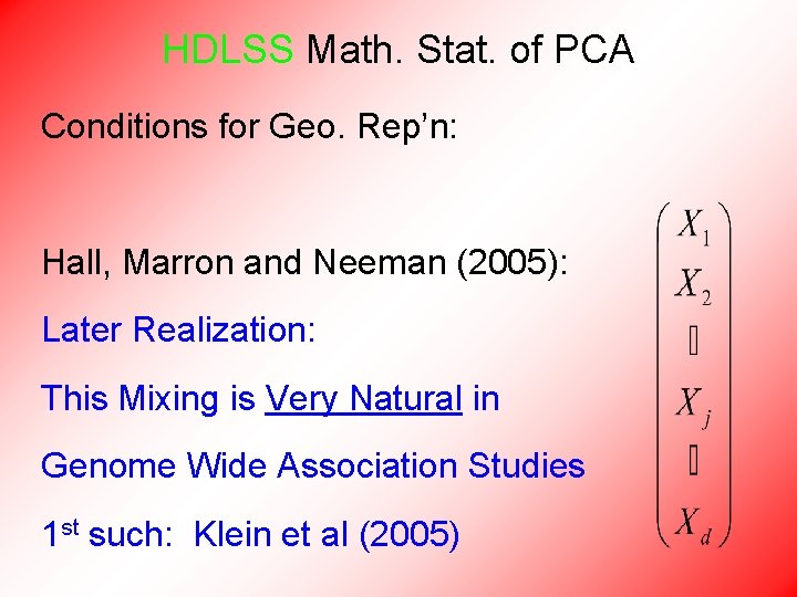 HDLSS Math. Stat. of PCA Conditions for Geo. Rep’n: Hall, Marron and Neeman (2005):
