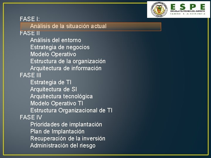 FASE I: Análisis de la situación actual FASE II Análisis del entorno Estrategia de