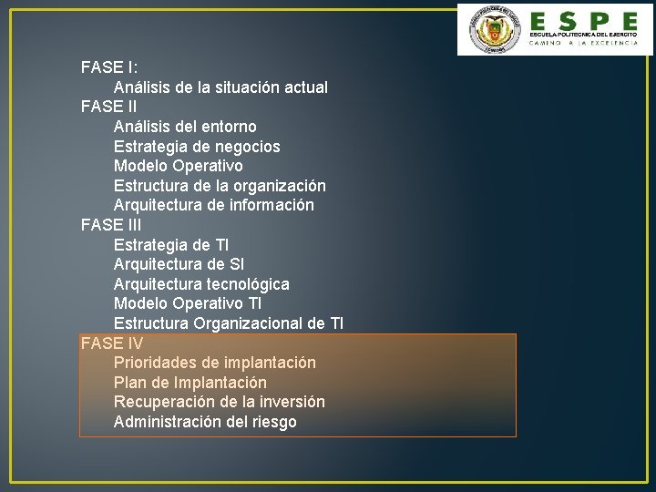 FASE I: Análisis de la situación actual FASE II Análisis del entorno Estrategia de