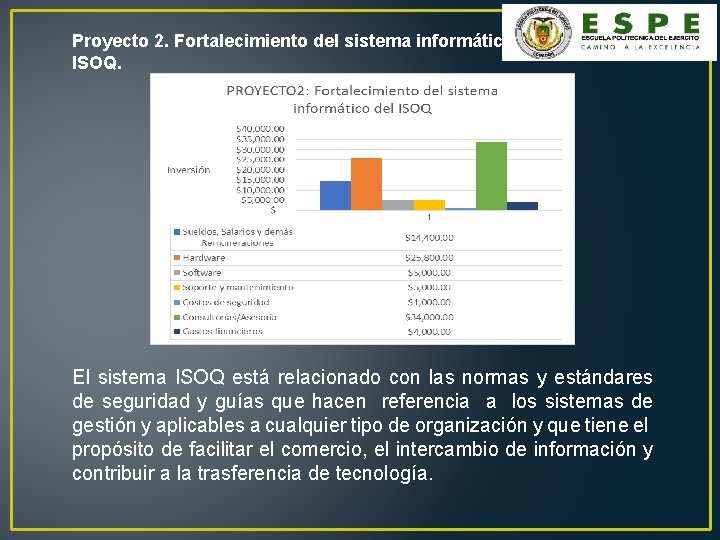 Proyecto 2. Fortalecimiento del sistema informático ISOQ. El sistema ISOQ está relacionado con las