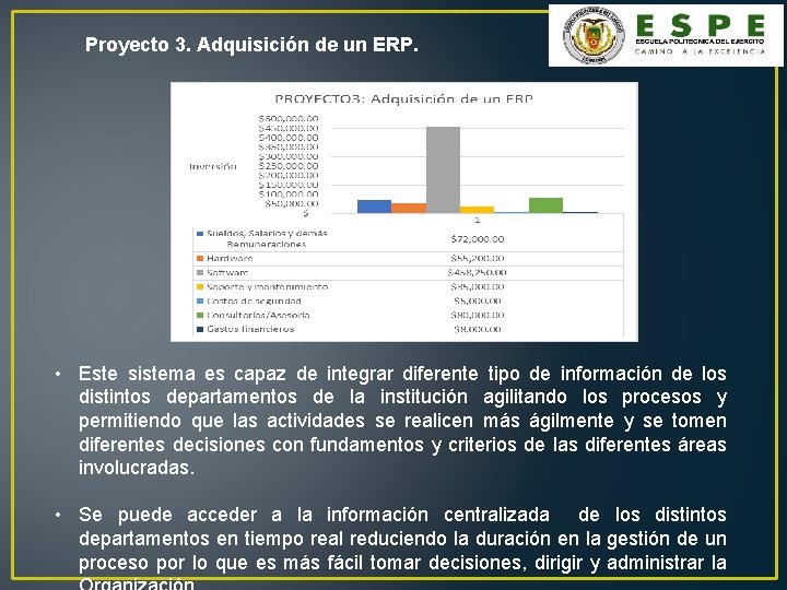 Proyecto 3. Adquisición de un ERP. • Este sistema es capaz de integrar diferente