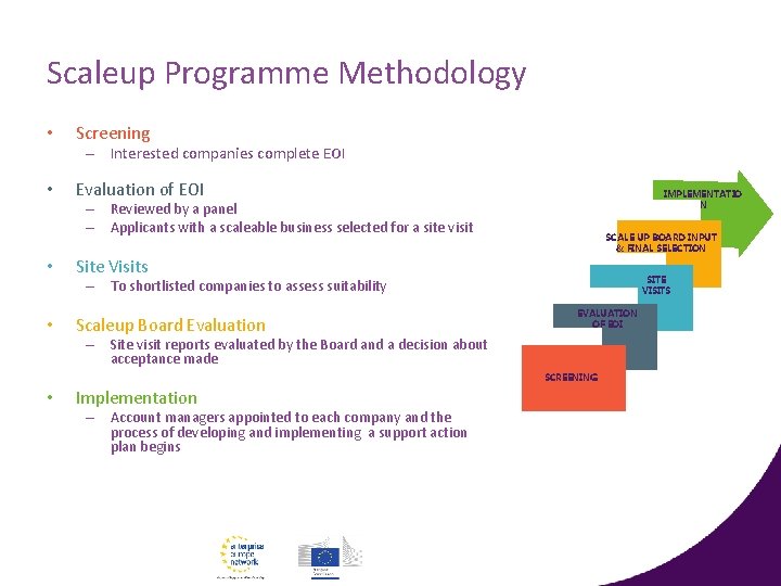 Scaleup Programme Methodology • Screening – Interested companies complete EOI • Evaluation of EOI