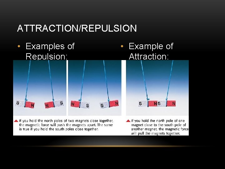 ATTRACTION/REPULSION • Examples of Repulsion: • Example of Attraction: 