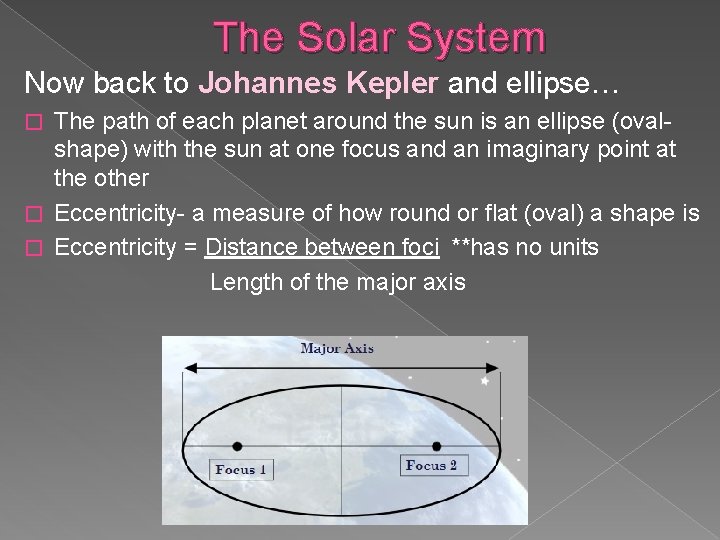 The Solar System Now back to Johannes Kepler and ellipse… The path of each
