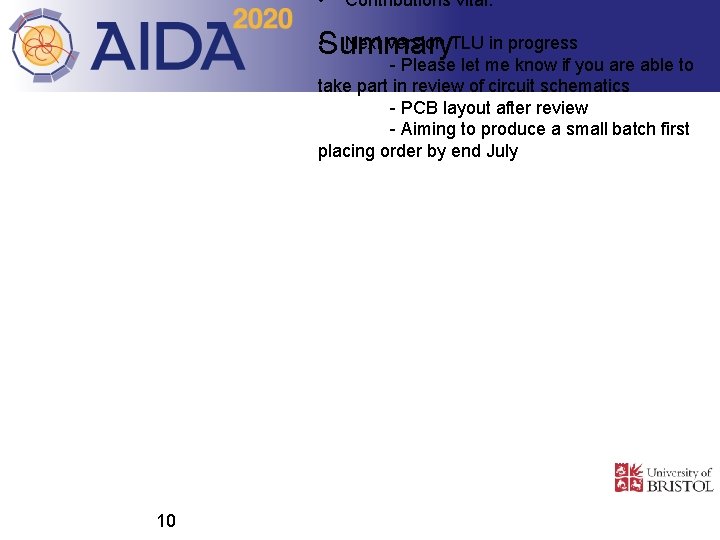  • Contributions vital. Next version TLU in progress Summary • - Please let