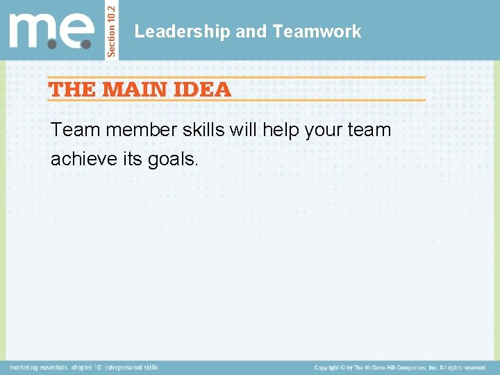 Section 10. 2 Leadership and Teamwork Team member skills will help your team achieve