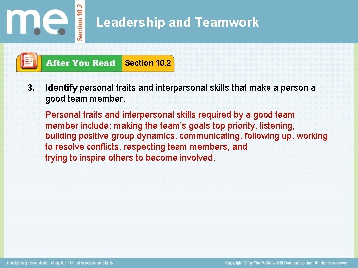 Section 10. 2 Leadership and Teamwork Section 10. 2 3. Identify personal traits and