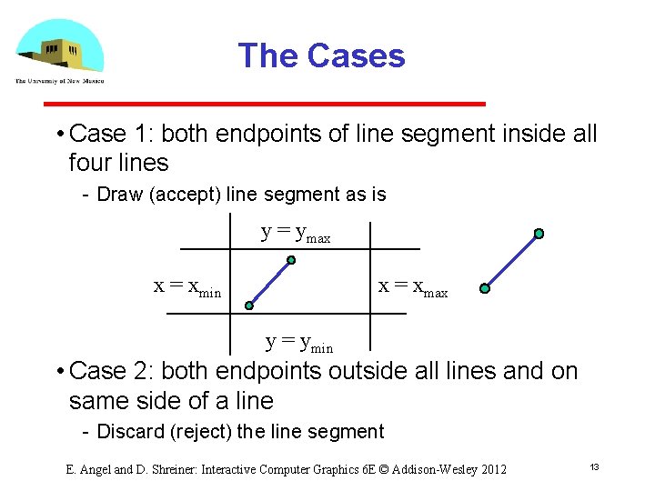 The Cases • Case 1: both endpoints of line segment inside all four lines