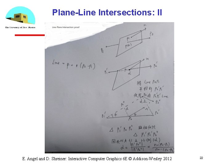 Plane-Line Intersections: II E. Angel and D. Shreiner: Interactive Computer Graphics 6 E ©