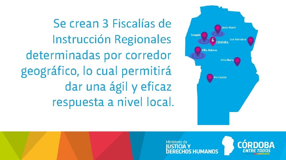 Se crean 3 Fiscalías de Instrucción Regionales determinadas por corredor geográfico, lo cual permitirá