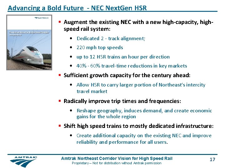 Advancing a Bold Future - NEC Next. Gen HSR § Augment the existing NEC