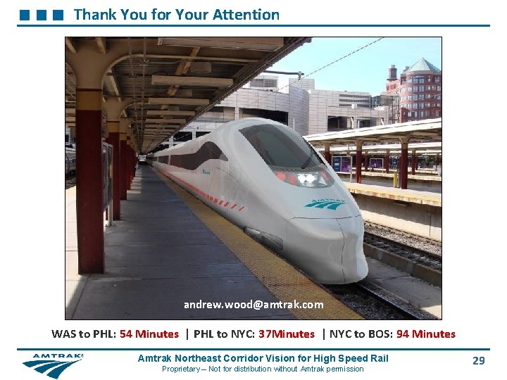 Thank You for Your Attention andrew. wood@amtrak. com WAS to PHL: 54 Minutes |