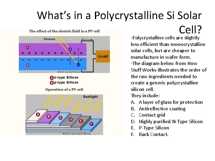 What’s in a Polycrystalline Si Solar Cell? -Polycrystalline cells are slightly less efficient than