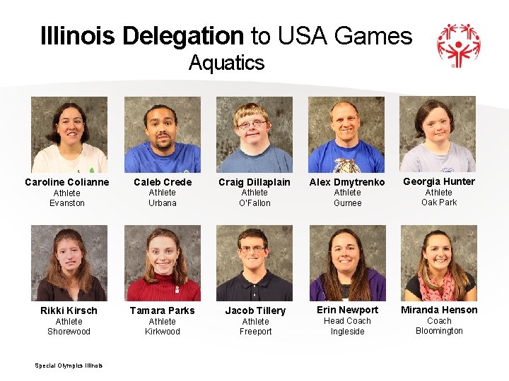 Illinois Delegation to USA Games Aquatics Caroline Colianne Caleb Crede Craig Dillaplain Alex Dmytrenko